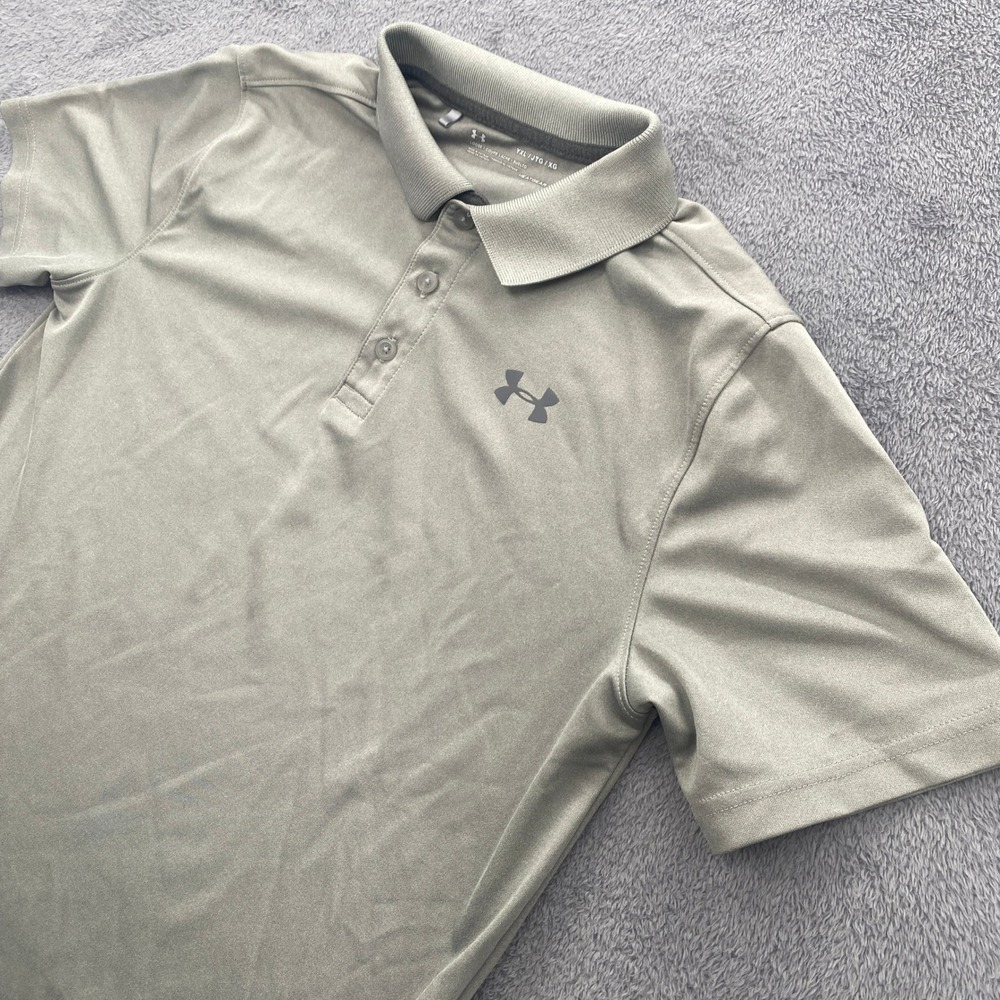Under Armour Polo Shirt Kids Youth XL Gray Green Short Sleeve HeatGear Loose Fit